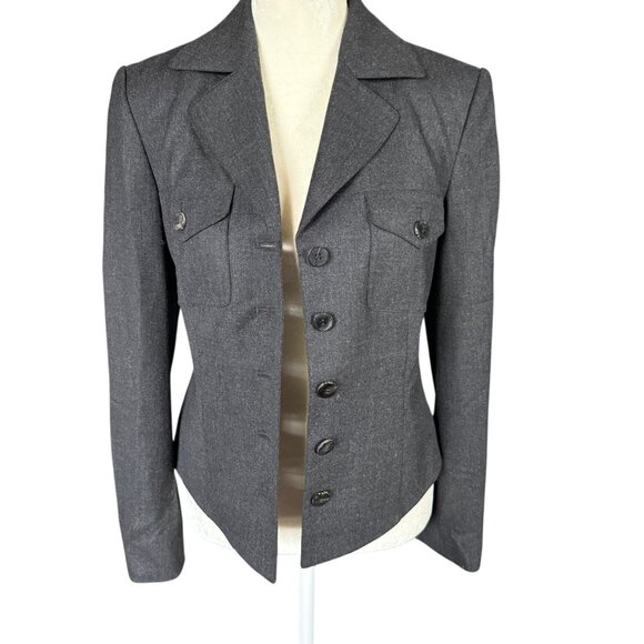 Worth Petite black collared long sleeve button down wool blazer women's size 2P - Picture 7 of 8